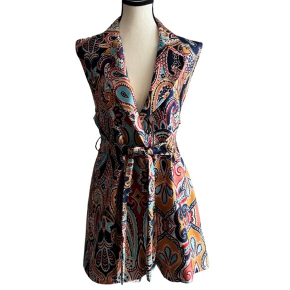 ZARA BEAUTIFUL MULTICOLOR PAISLEY PRINT BELTED VEST, SZ. M - Picture 1 of 10